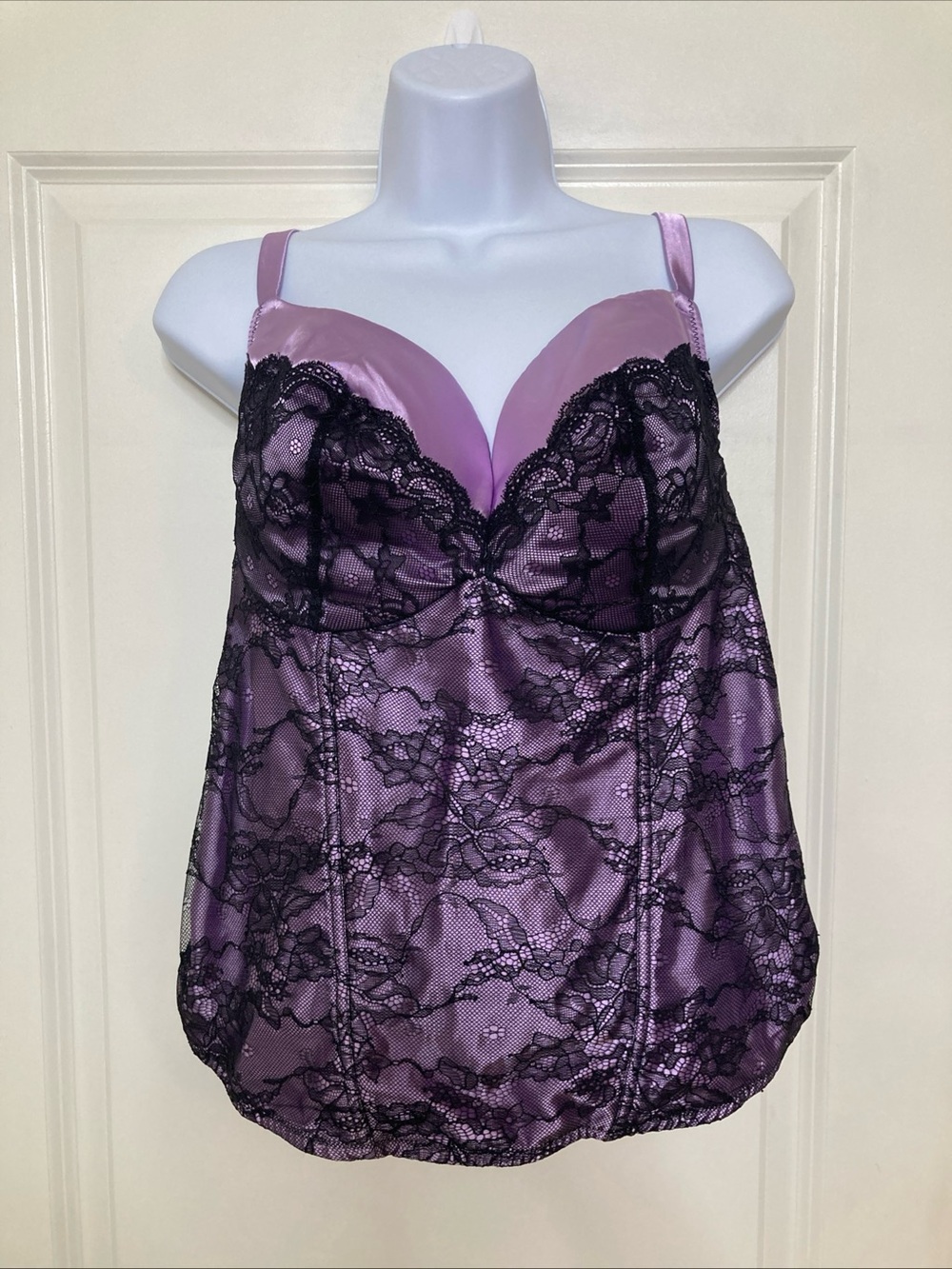 Cacique Corset Purple Black Lace Floral Bustier Lingerie Top Whimsygoth Sz 18/20